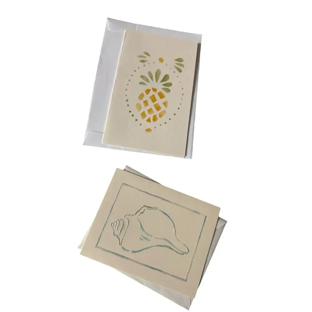 Lot 12 Vintage Blank Note Cards Mixed Themes Cape Shore Boats Rabbit Shell Fruit